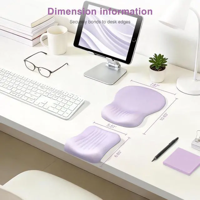 Alt view image 6 of 6 - Mouse Pad with Wrist Rest Set Foam L-Shaped Desk Elbow Pad Ergonomic Desk Edge Cushion Anti-Slip Rubber Bottom Office Women Desk Accessories for Computer, Laptop and Gaming, Purple