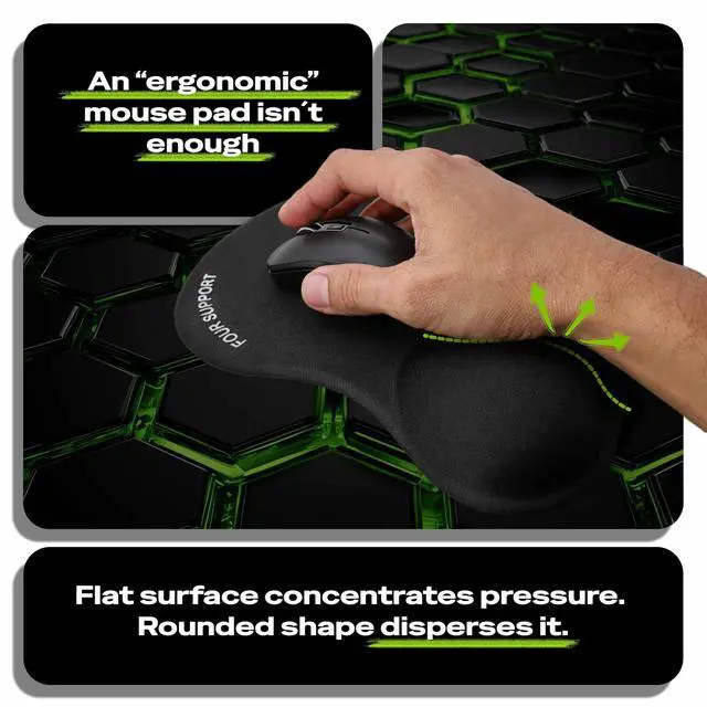 Alt view image 3 of 7 - Ergonomic Gel Mouse Pad with Wrist Rest for Pressure-Relief Orthopedic Style Wrist Support, Physiotherapist Brand 10.1L x 8.5W inches