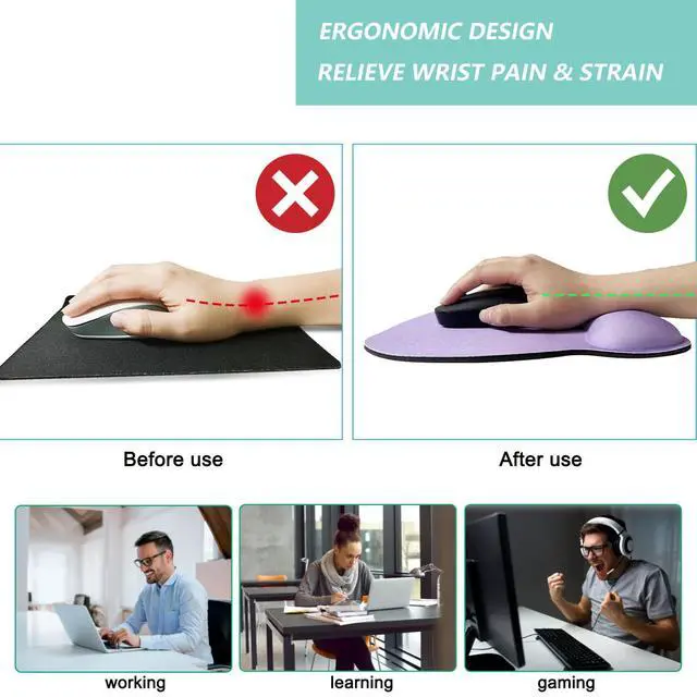 Alt view image 2 of 7 - Mouse Pad with Wrist Support, Ergonomic Mousepad with Comfortable Memory Foam Wrist Rest Cushion, Relieve Wrist Pain, Non-Slip Rubber Base Gaming Mice Pad for Home Office Computer Laptop, Purple