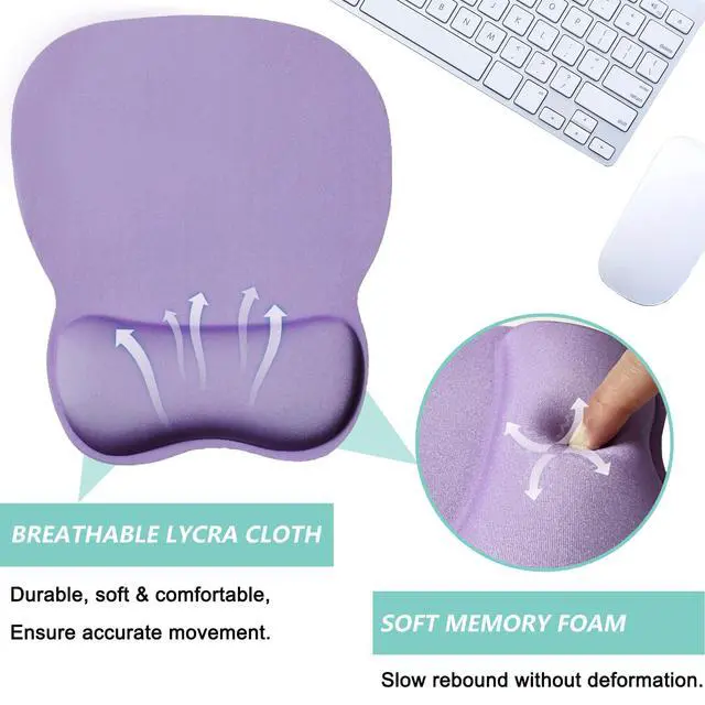 Alt view image 3 of 7 - Mouse Pad with Wrist Support, Ergonomic Mousepad with Comfortable Memory Foam Wrist Rest Cushion, Relieve Wrist Pain, Non-Slip Rubber Base Gaming Mice Pad for Home Office Computer Laptop, Purple