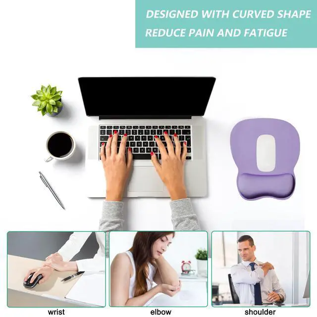 Alt view image 5 of 7 - Mouse Pad with Wrist Support, Ergonomic Mousepad with Comfortable Memory Foam Wrist Rest Cushion, Relieve Wrist Pain, Non-Slip Rubber Base Gaming Mice Pad for Home Office Computer Laptop, Purple