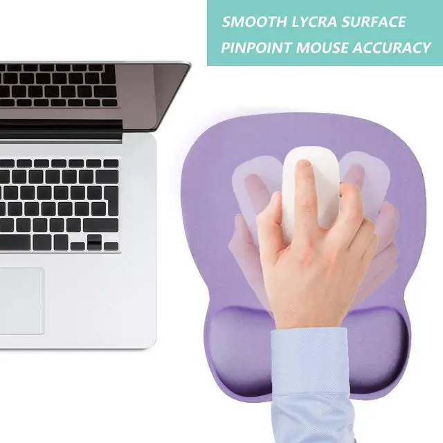 Alt view image 7 of 7 - Mouse Pad with Wrist Support, Ergonomic Mousepad with Comfortable Memory Foam Wrist Rest Cushion, Relieve Wrist Pain, Non-Slip Rubber Base Gaming Mice Pad for Home Office Computer Laptop, Purple