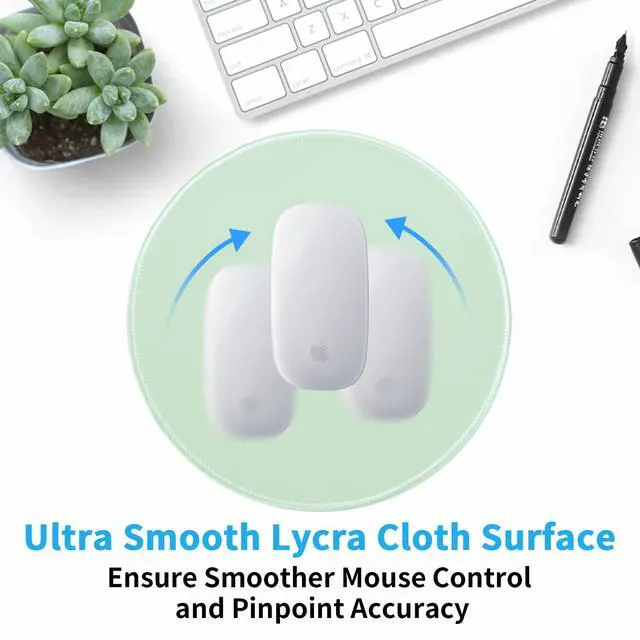 Alt view image 2 of 7 - Round Mouse Pad, 8.7 x 8.7 Inch Premium-Textured Washable Non-Slip Rubber Base Cute Small Mouse Mat with Stitched Edge for Women Wireless Computer Laptop Gaming Desk Accessories, Lake Green
