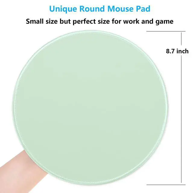 Alt view image 5 of 7 - Round Mouse Pad, 8.7 x 8.7 Inch Premium-Textured Washable Non-Slip Rubber Base Cute Small Mouse Mat with Stitched Edge for Women Wireless Computer Laptop Gaming Desk Accessories, Lake Green