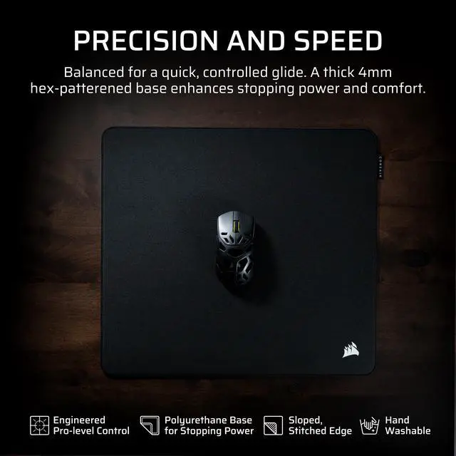 Alt view image 2 of 6 - PRO Control Cloth Medium Gaming Mouse Pad Esports-Tuned Surface for Precision & Micro-Adjustments, 4mm Thick Non-Slip Base, Durable Stitched Edges Black