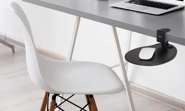 Alt view image 6 of 7 - Clamp on Mouse Platform, Clip on Mouse Pad, Rotating 360, Easy Slide Out Tray, Suitable Up to for 1.5" Thickness Desk, for Home, Office to Save Space (Black)
