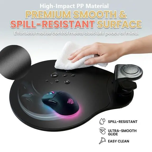 Alt view image 5 of 7 - Clamp on Mouse Platform, Clip on Mouse Pad, Rotating 360, Easy Slide Out Tray, Suitable Up to for 1.5" Thickness Desk, for Home, Office to Save Space (Black)