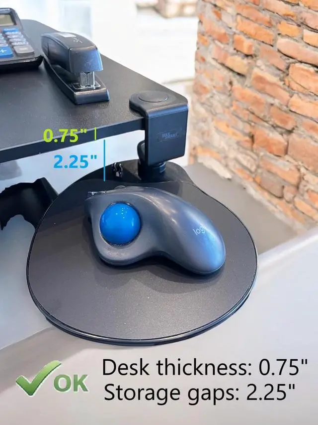 Alt view image 7 of 7 - Clamp on Mouse Platform, Clip on Mouse Pad, Rotating 360, Easy Slide Out Tray, Suitable Up to for 1.5" Thickness Desk, for Home, Office to Save Space (Black)