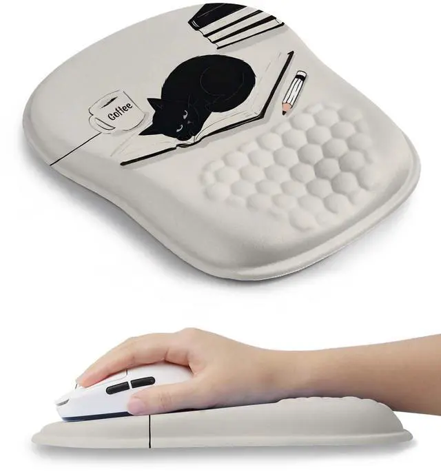 Main image of Ergonomic Mouse Pad with Cute Black Cat Design, for Carpal Tunnel Pain Relief, 65% Usable Mouse Area, Memory Foam Concave Wrist Rest for Office, PC, Gaming