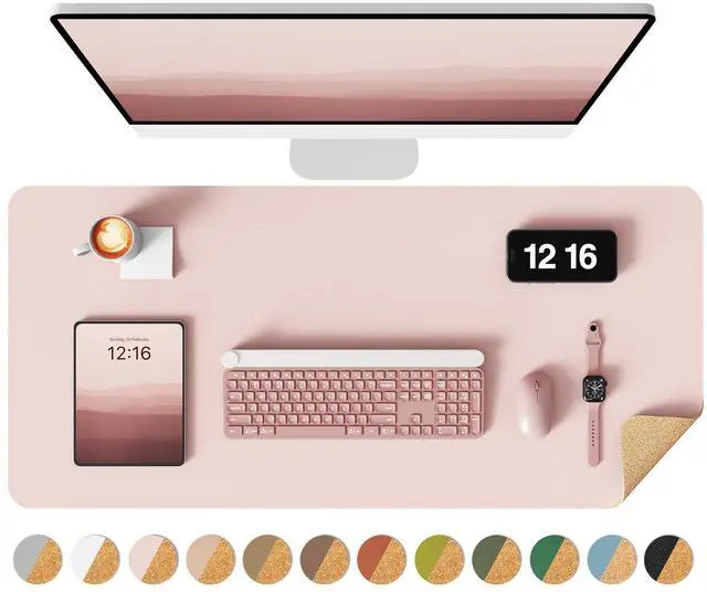 Main image of Double-Sided Desk Pad, 31.5"x15.7"Leather Desk Mat, Eco Cork Desk Pad Protector,Large Mouse Pad,Waterproof Desk Blotter for Office/Home(Pink)