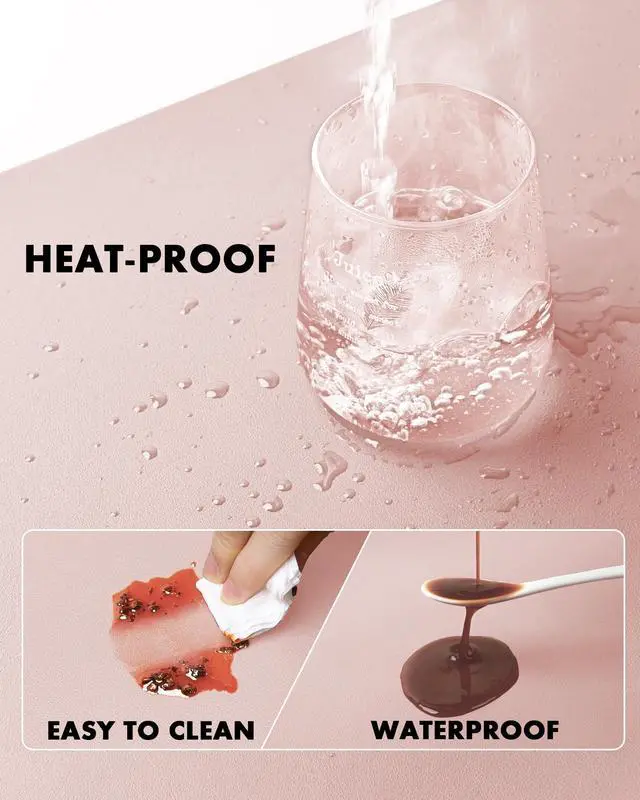 Alt view image 5 of 7 - Double-Sided Desk Pad, 31.5"x15.7"Leather Desk Mat, Eco Cork Desk Pad Protector,Large Mouse Pad,Waterproof Desk Blotter for Office/Home(Pink)