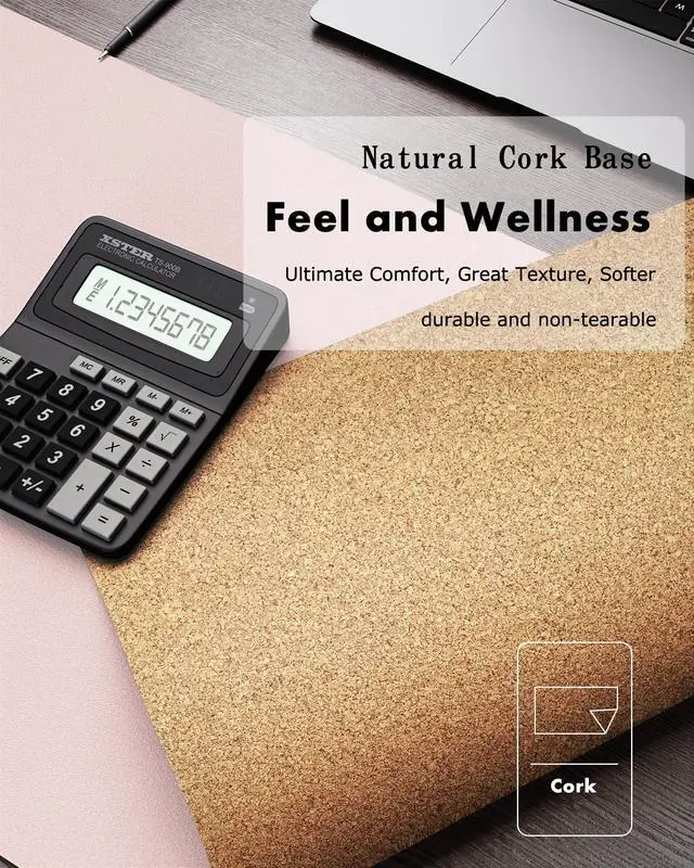Alt view image 3 of 7 - Double-Sided Desk Pad, 31.5"x15.7"Leather Desk Mat, Eco Cork Desk Pad Protector,Large Mouse Pad,Waterproof Desk Blotter for Office/Home(Pink)