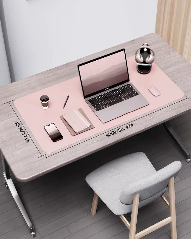 Alt view image 2 of 7 - Double-Sided Desk Pad, 31.5"x15.7"Leather Desk Mat, Eco Cork Desk Pad Protector,Large Mouse Pad,Waterproof Desk Blotter for Office/Home(Pink)