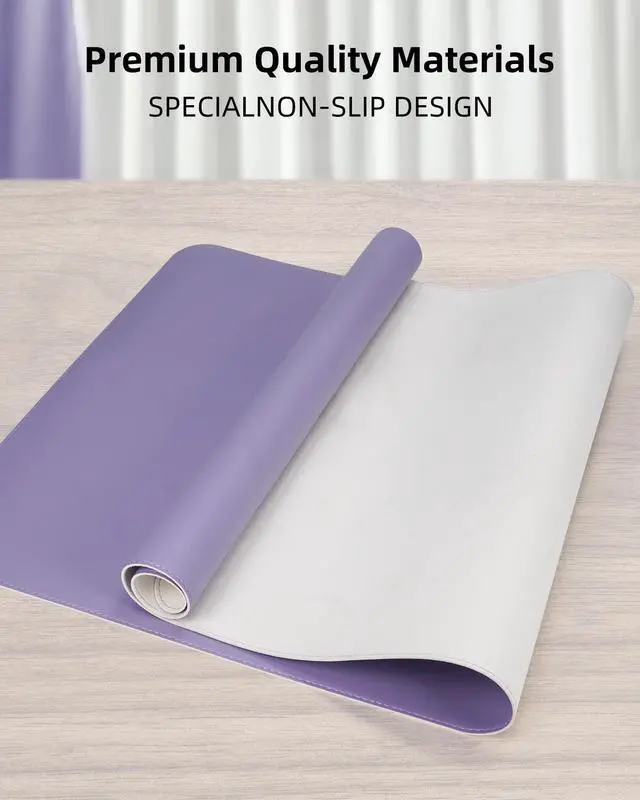 Alt view image 2 of 6 - Leather Desk Pad Protector,Desk Mat,Large Mouse Pad, Non-Slip Desk Pad, Waterproof PU Leather Desk Blotter Mat, Desk Cover for Office and Home (Light Purple, 36" x 17")