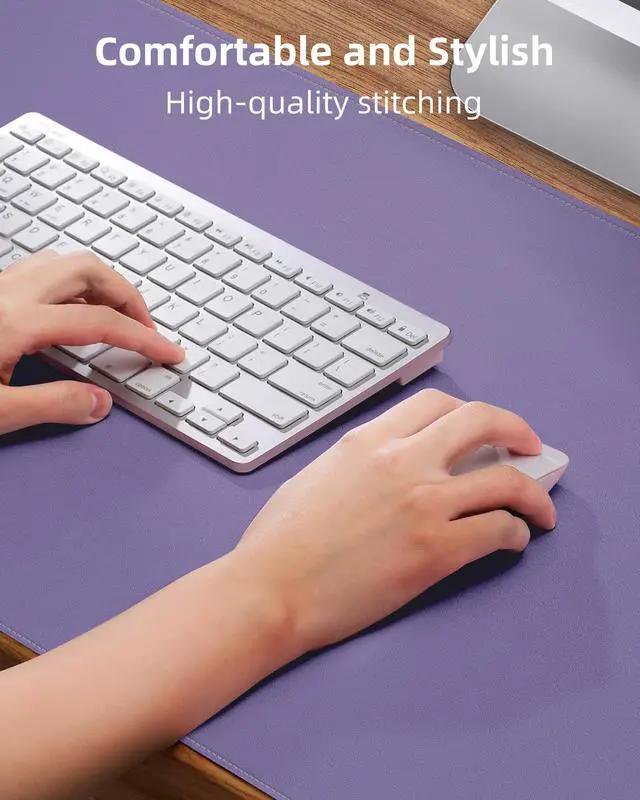 Alt view image 3 of 6 - Leather Desk Pad Protector,Desk Mat,Large Mouse Pad, Non-Slip Desk Pad, Waterproof PU Leather Desk Blotter Mat, Desk Cover for Office and Home (Light Purple, 36" x 17")