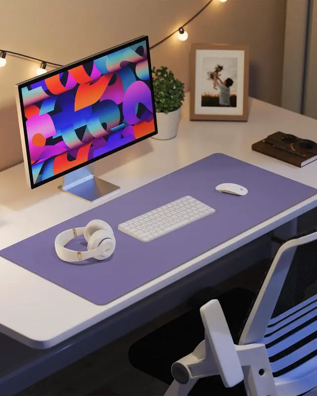 Alt view image 6 of 6 - Leather Desk Pad Protector,Desk Mat,Large Mouse Pad, Non-Slip Desk Pad, Waterproof PU Leather Desk Blotter Mat, Desk Cover for Office and Home (Light Purple, 36" x 17")
