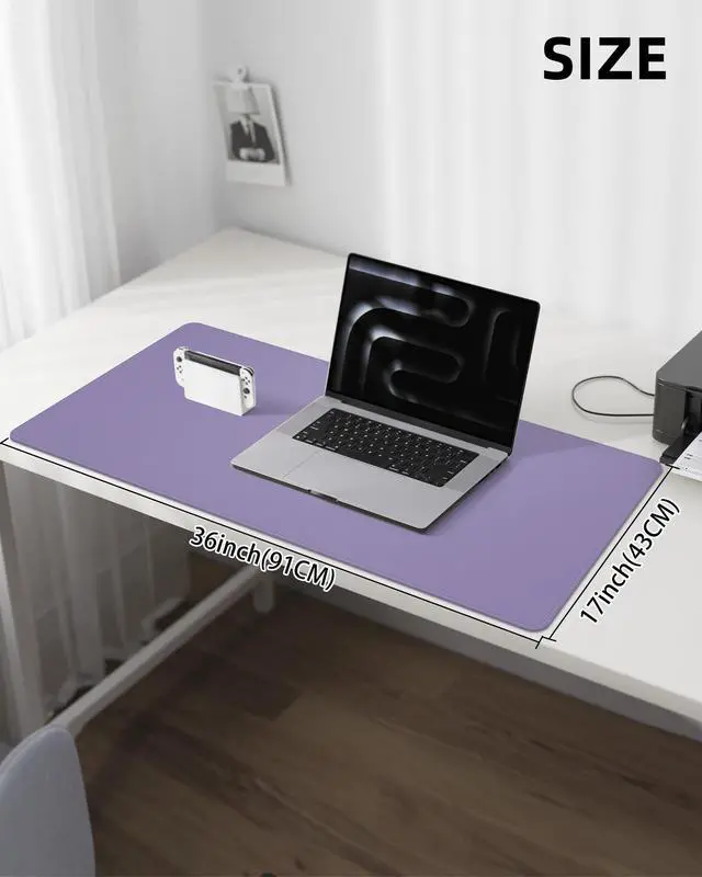 Alt view image 5 of 6 - Leather Desk Pad Protector,Desk Mat,Large Mouse Pad, Non-Slip Desk Pad, Waterproof PU Leather Desk Blotter Mat, Desk Cover for Office and Home (Light Purple, 36" x 17")