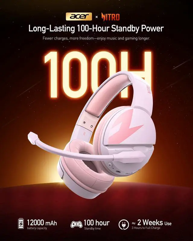 Alt view image 2 of 7 - Wireless Gaming Headset, PS5 Headset with 2.4GHz for Ps5, Ps4, PC, Switch, Bluetooth 5.3 + 100Hrs Gaming Headphones with Noise Canceling Mic for Laptop, Mobile, Mac, 50mm Drivers (Pink)