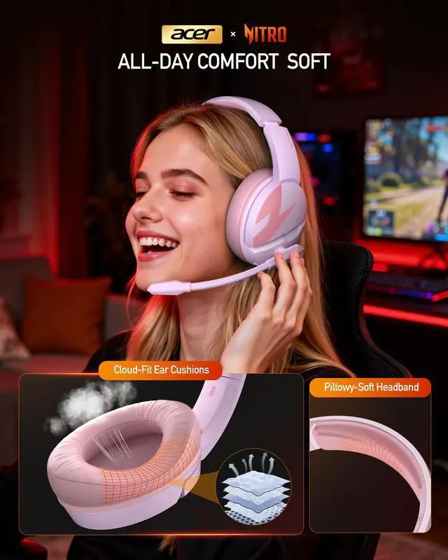 Alt view image 6 of 7 - Wireless Gaming Headset, PS5 Headset with 2.4GHz for Ps5, Ps4, PC, Switch, Bluetooth 5.3 + 100Hrs Gaming Headphones with Noise Canceling Mic for Laptop, Mobile, Mac, 50mm Drivers (Pink)