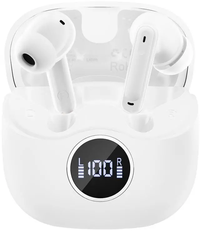 Main image of Adaptive Hybrid Active Noise Canceling 2026 Wireless Earbuds, 6 Mics ENC Clear Call Ear Buds, Hi-Res Audio Deep Bass Bluetooth 5.4 Headphones, 40H, LED, for Sports Running Gym Workout, White