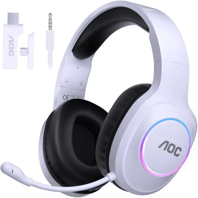 Main image of Wireless Gaming Headset Compatible with ps5/4, PC, USB-C & Bluetooth 5.4 & 2.4GHz Gaming Headphones with Noise Canceling Mic, 7.1 Virtual Surround,20ms Latency, 45H, RGB- White