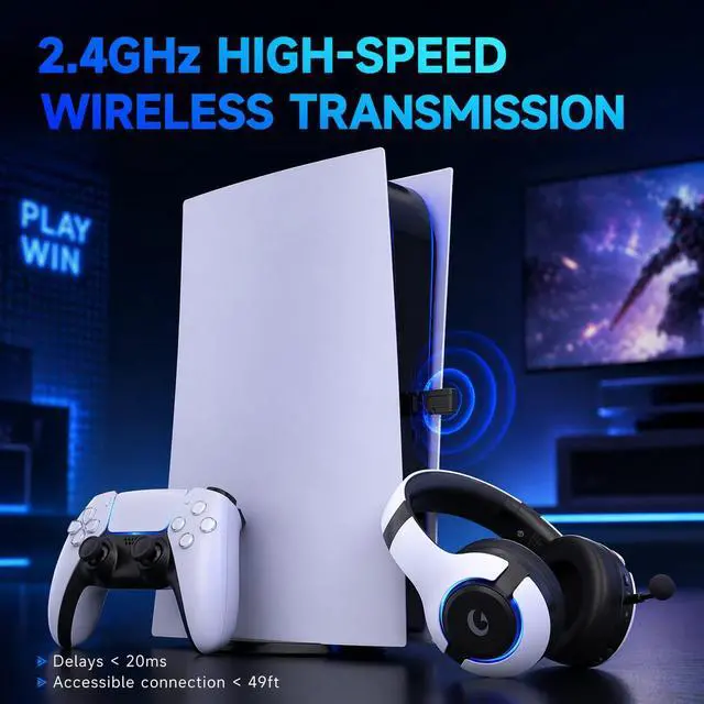 Alt view image 2 of 7 - Wireless PS5 Headset, 2.4GHz Gaming Headset for PS5, PC, Switch, Bluetooth 5.3 Headphones with Noise Canceling Mic, 7.1 Surround Sound, Low-Latency, 45H Battery, White