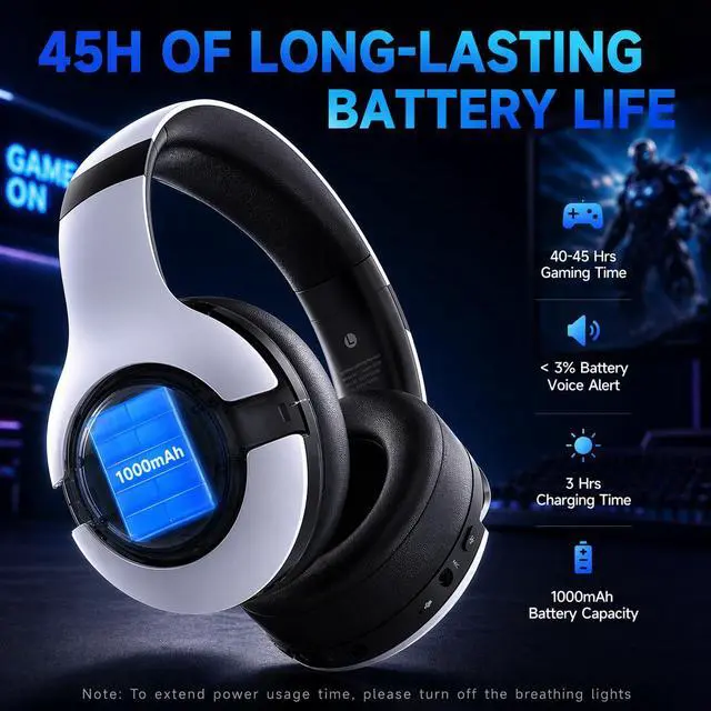 Alt view image 3 of 7 - Wireless PS5 Headset, 2.4GHz Gaming Headset for PS5, PC, Switch, Bluetooth 5.3 Headphones with Noise Canceling Mic, 7.1 Surround Sound, Low-Latency, 45H Battery, White