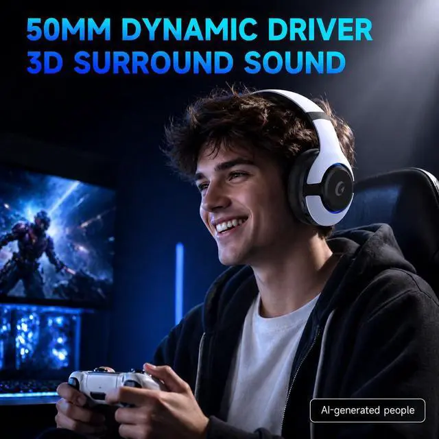 Alt view image 4 of 7 - Wireless PS5 Headset, 2.4GHz Gaming Headset for PS5, PC, Switch, Bluetooth 5.3 Headphones with Noise Canceling Mic, 7.1 Surround Sound, Low-Latency, 45H Battery, White