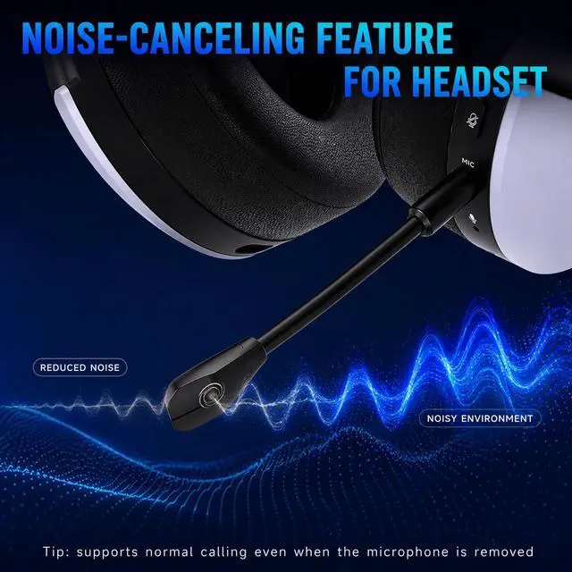 Alt view image 7 of 7 - Wireless PS5 Headset, 2.4GHz Gaming Headset for PS5, PC, Switch, Bluetooth 5.3 Headphones with Noise Canceling Mic, 7.1 Surround Sound, Low-Latency, 45H Battery, White