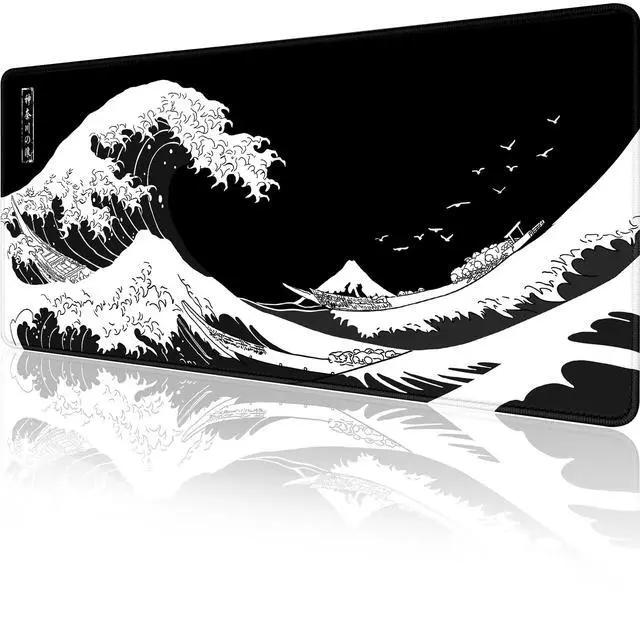 Main image of Gaming Mouse Pad for Desk,Large Mousepad Laptop,Black White Japanese Wave Anime Mouse Mat,Long XXL Waterproof Keyboard Pads,Big Non-Slip Computer Mousepads for Game Office Home31.5 x 11.9 in