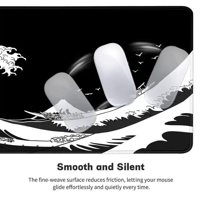 Alt view image 4 of 7 - Gaming Mouse Pad for Desk,Large Mousepad Laptop,Black White Japanese Wave Anime Mouse Mat,Long XXL Waterproof Keyboard Pads,Big Non-Slip Computer Mousepads for Game Office Home31.5 x 11.9 in