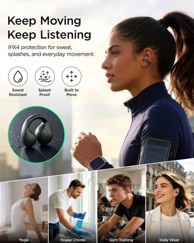 Alt view image 7 of 7 - Open Ear Clip-On Wireless Bluetooth 6.0 Earbuds X7, Black