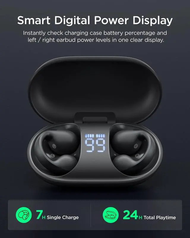 Alt view image 4 of 7 - Open Ear Clip-On Wireless Bluetooth 6.0 Earbuds X7, Black