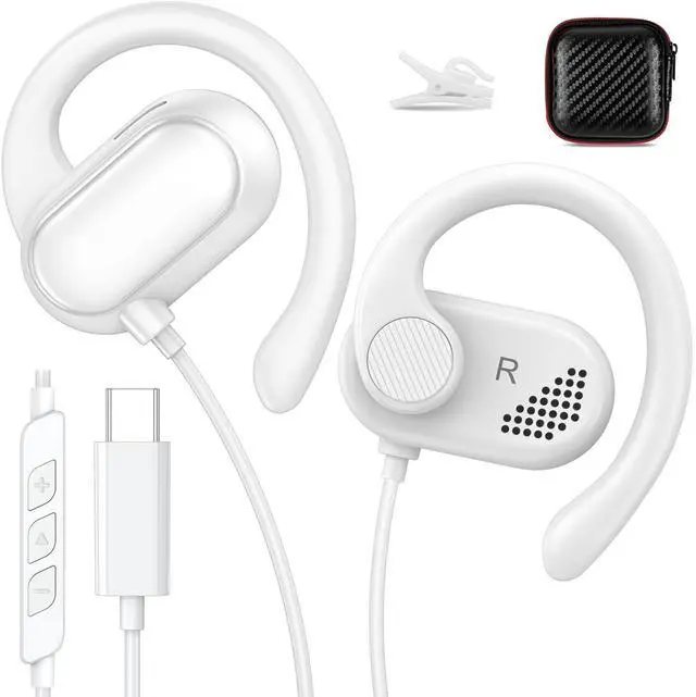 Main image of USB C Earbuds Wired Over Ear Open Ear Headphones for iPhone 17 16 Pro 15 Plus/iPad 10th Gen for Google Pixel 10 Pro 8 7/Galaxy S26 Sport Headset Type C Earphones with Microphone Volume Control White