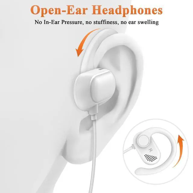 Alt view image 2 of 7 - USB C Earbuds Wired Over Ear Open Ear Headphones for iPhone 17 16 Pro 15 Plus/iPad 10th Gen for Google Pixel 10 Pro 8 7/Galaxy S26 Sport Headset Type C Earphones with Microphone Volume Control White