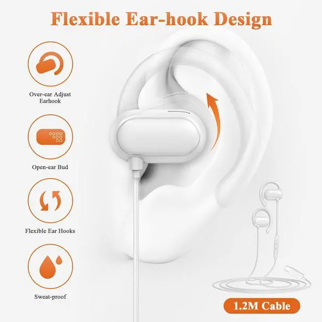 Alt view image 3 of 7 - USB C Earbuds Wired Over Ear Open Ear Headphones for iPhone 17 16 Pro 15 Plus/iPad 10th Gen for Google Pixel 10 Pro 8 7/Galaxy S26 Sport Headset Type C Earphones with Microphone Volume Control White