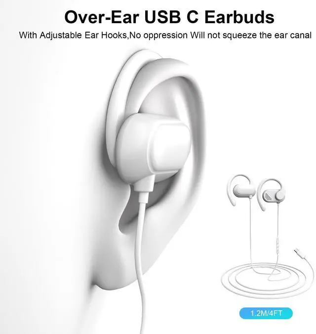 Alt view image 2 of 7 - Open Ear USB C Headphones Wired Earbuds for iPhone 17 16 Pro Max 15 16e/iPad A16 11 10th,Type C Plug Over Ear Hooks Headphones with Mic for Samsung S26 Ultra S25 S24 S23 Sports Running Corded Headset