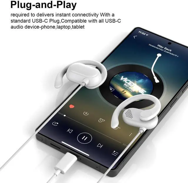 Alt view image 4 of 7 - Open Ear USB C Headphones Wired Earbuds for iPhone 17 16 Pro Max 15 16e/iPad A16 11 10th,Type C Plug Over Ear Hooks Headphones with Mic for Samsung S26 Ultra S25 S24 S23 Sports Running Corded Headset