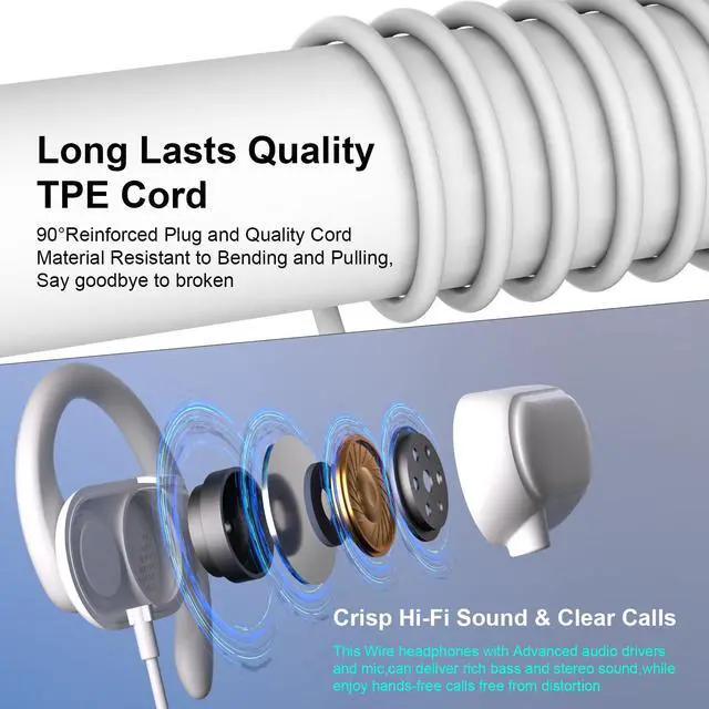 Alt view image 5 of 7 - Open Ear USB C Headphones Wired Earbuds for iPhone 17 16 Pro Max 15 16e/iPad A16 11 10th,Type C Plug Over Ear Hooks Headphones with Mic for Samsung S26 Ultra S25 S24 S23 Sports Running Corded Headset