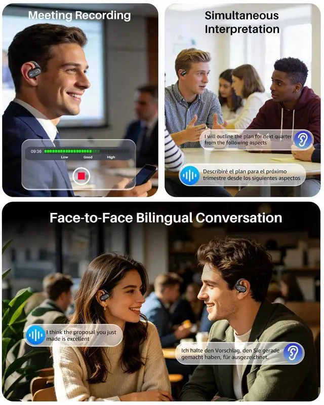 Alt view image 6 of 7 - OpenWear Open Ear Earbuds, AI Translation Real Time 145+ Languages | 60H Translator Ear Buds Audifonos Traductores Inglés Español, All Day Comfort, Bluetooth Headphones 5.4 with Smart Display