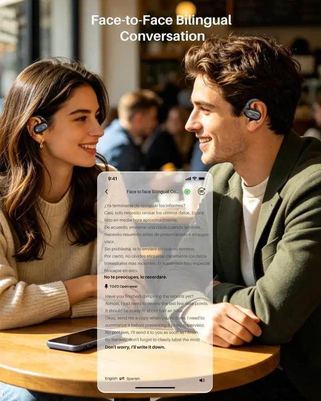 Alt view image 5 of 7 - OpenWear Open Ear Earbuds, AI Translation Real Time 145+ Languages | 60H Translator Ear Buds Audifonos Traductores Inglés Español, All Day Comfort, Bluetooth Headphones 5.4 with Smart Display