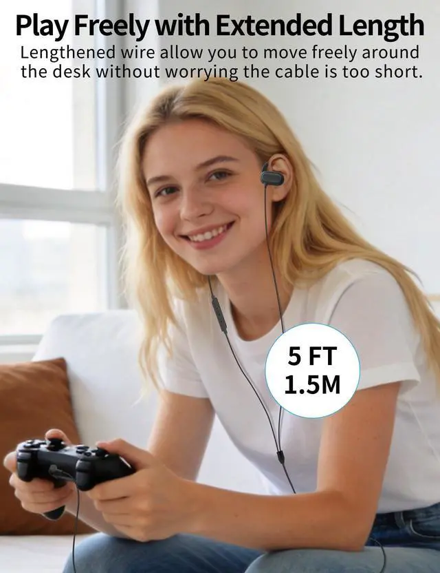 Alt view image 2 of 7 - 3.5mm Wired Earbuds Open Ear Headphones 5FT Long Earphones Black | Open Ear for Chromebook Laptop PC,Corded Headset with Mic Volume Control for Samsung A25 A15 A14/Kindle Fire Kids