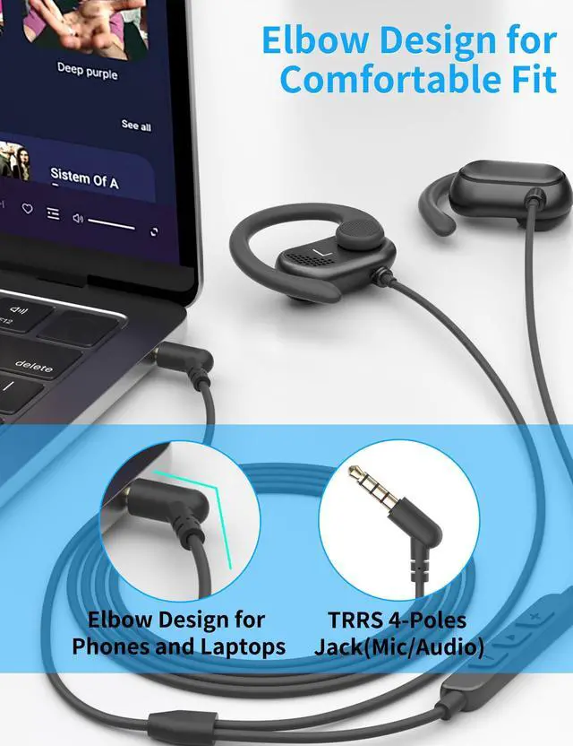 Alt view image 4 of 7 - 3.5mm Wired Earbuds Open Ear Headphones 5FT Long Earphones Black | Open Ear for Chromebook Laptop PC,Corded Headset with Mic Volume Control for Samsung A25 A15 A14/Kindle Fire Kids