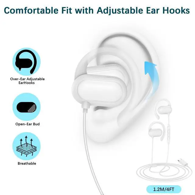 Alt view image 4 of 7 - Open Ear USB C Headphones for Samsung S26 Ultra S25 FE S23 A17 A36,Over Ear Buds Type C Earphones Wired with Adjustable Ear Hooks for iPhone 17 Pro Max 17e 16e 16 Plus 15,USB-C Headset for iPad A16 10
