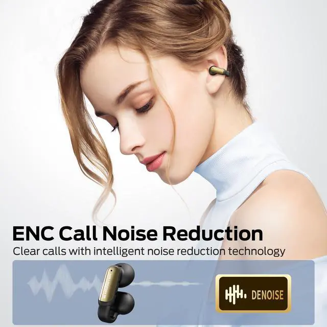 Alt view image 3 of 7 - Crystal Clear Call, USB-C Charging, Bluetooth 5.4 Open Earphones with ENC, IPX5 Waterproof Wireless Clip-on Earbuds, 32H Playtime Ear Buds (Black)