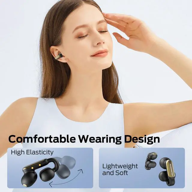 Alt view image 7 of 7 - Crystal Clear Call, USB-C Charging, Bluetooth 5.4 Open Earphones with ENC, IPX5 Waterproof Wireless Clip-on Earbuds, 32H Playtime Ear Buds (Black)