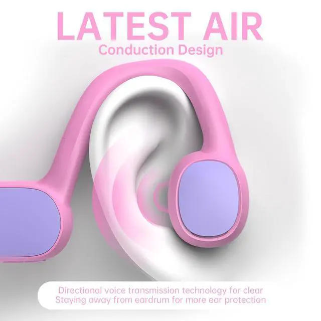 Alt view image 2 of 7 - Headphones, Bluetooth 5.2 Air Conduction Open Ear Headphones, 85dB Volume Limiting, Stereo Sound with Mic, IPX5 Waterproof, 20H Playtime, Perfect for School and Outdoor-Pink