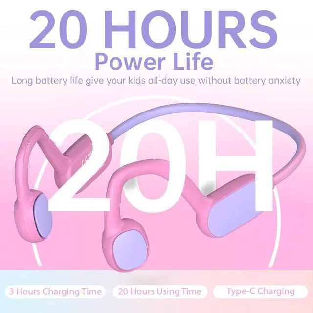 Alt view image 7 of 7 - Headphones, Bluetooth 5.2 Air Conduction Open Ear Headphones, 85dB Volume Limiting, Stereo Sound with Mic, IPX5 Waterproof, 20H Playtime, Perfect for School and Outdoor-Pink