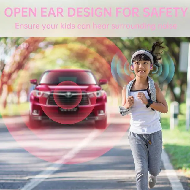 Alt view image 4 of 7 - Headphones, Bluetooth 5.2 Air Conduction Open Ear Headphones, 85dB Volume Limiting, Stereo Sound with Mic, IPX5 Waterproof, 20H Playtime, Perfect for School and Outdoor-Pink