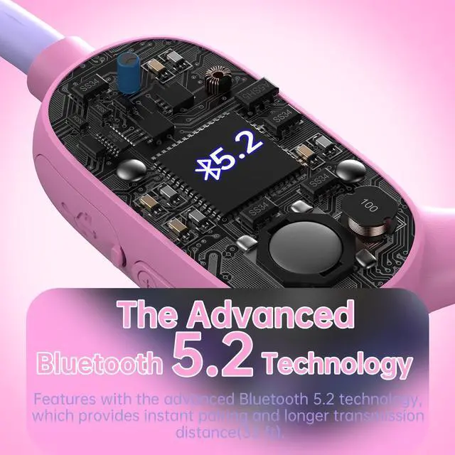 Alt view image 5 of 7 - Headphones, Bluetooth 5.2 Air Conduction Open Ear Headphones, 85dB Volume Limiting, Stereo Sound with Mic, IPX5 Waterproof, 20H Playtime, Perfect for School and Outdoor-Pink